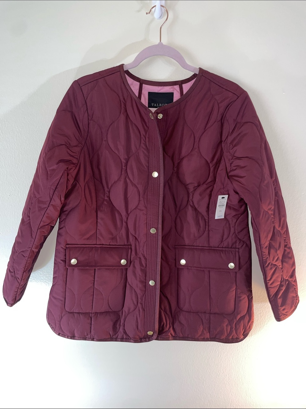 NWT Talbots Quilted Snap Front Jacket Burgundy Women’s PS Lightweight Puffer